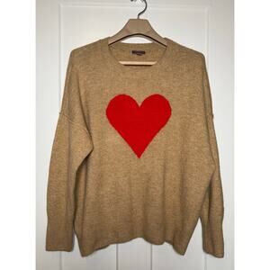 Vince Camuto Oversized Brown Red Heart Sweater Crewneck SIZE XL Soft